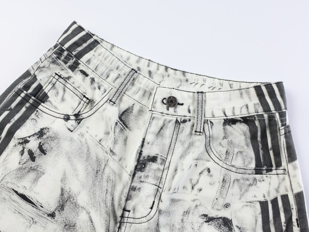 3D Print Ripped Tie-Dye Wide Leg Denim Jeans WN27866