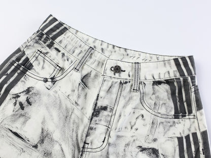 3D Print Ripped Tie-Dye Wide Leg Denim Jeans WN27866