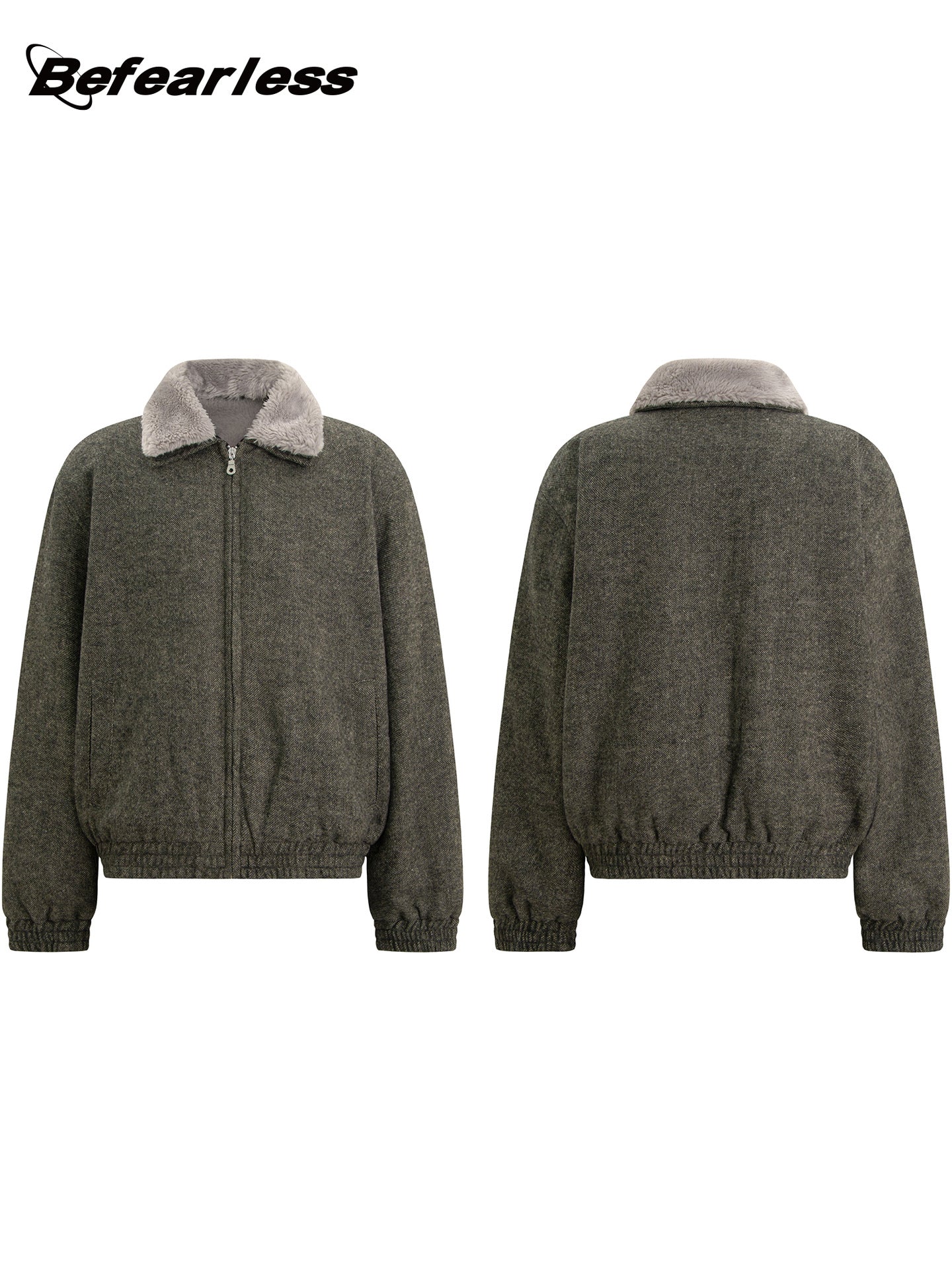 Detachable Fake Fur Collar Zipper Jacket WN26217