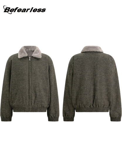 Detachable Fake Fur Collar Zipper Jacket WN26217
