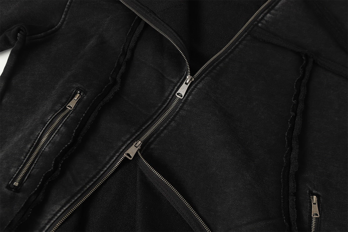 Washed Asymmetrical Zipper Detail Hoodie WN25382