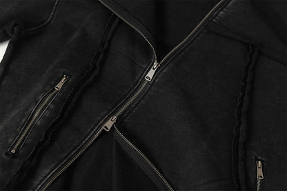 Washed Asymmetrical Zipper Detail Hoodie WN25382