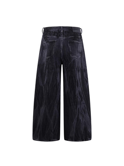 Wrinkle Texture Wide Leg Denim Jeans WN27788