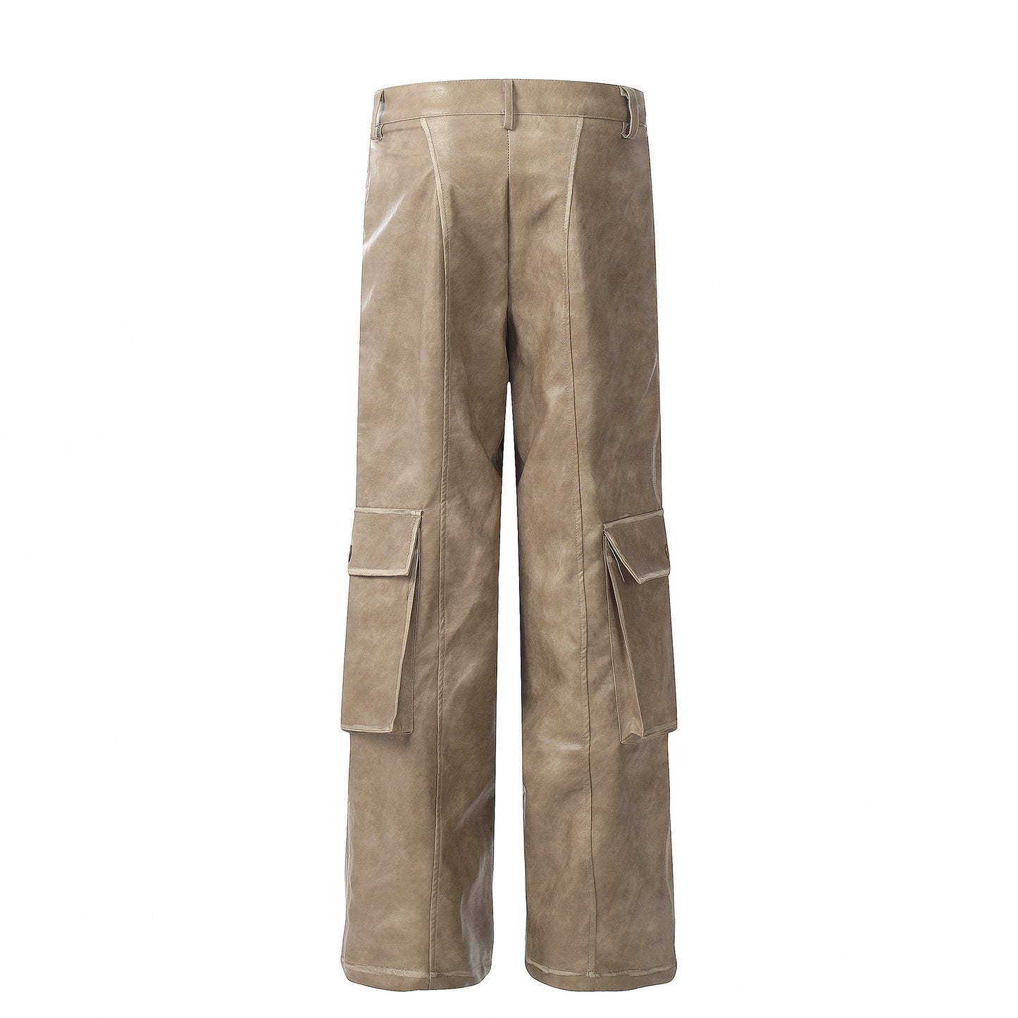 Wide-Leg Straight PU Leather Cargo Pants WN11015