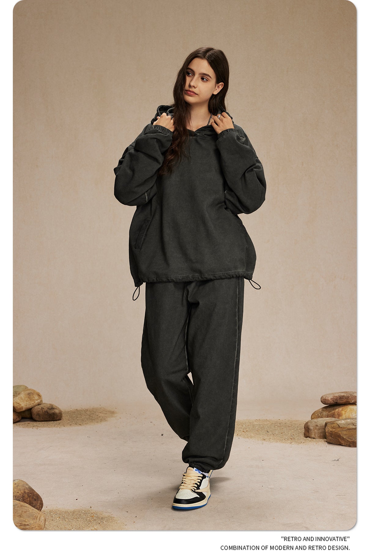 Oversize Drawstring Washed Hoodie WN9976