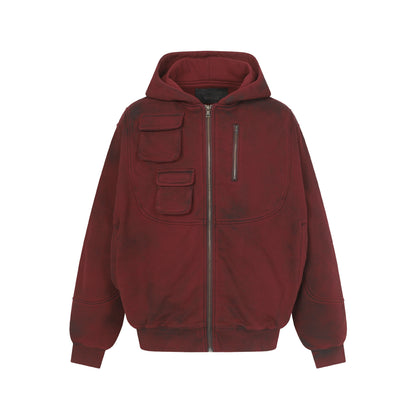 Heavyweight Dirty-Dye Pocket Design Zipper Hoodie WN21914