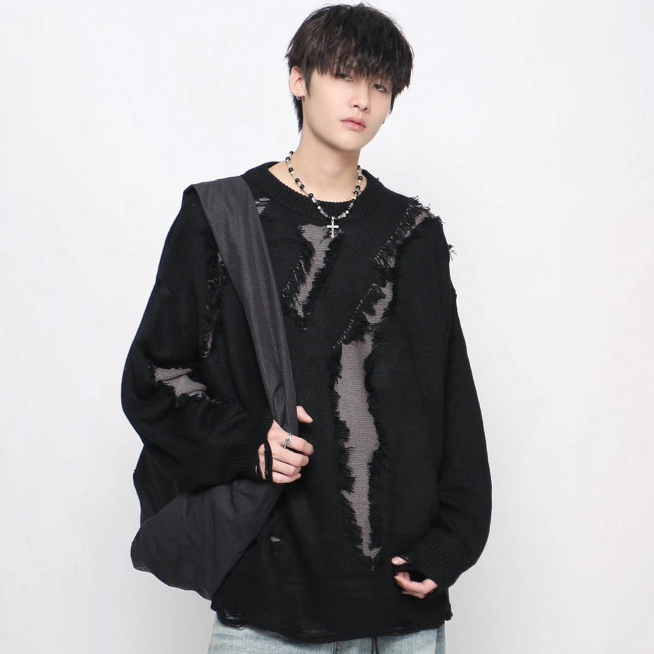 Damage Hole Oversize Knit Sweater WN21046