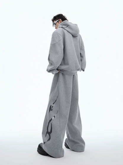 Heavyweight Print Oversize Zipper Hoodie & Wide-leg Sweatpants Setup WN8651