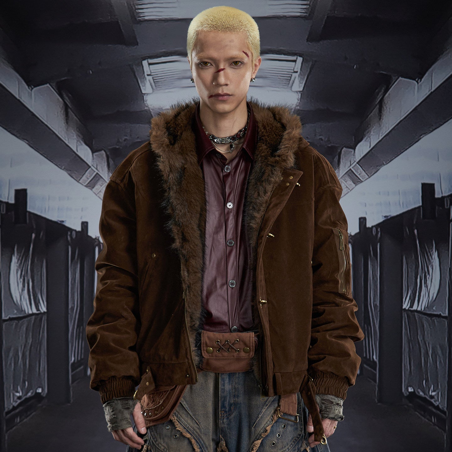 Fake Fur Lining Hooded Metal Buckle Padded Jacket WN22807