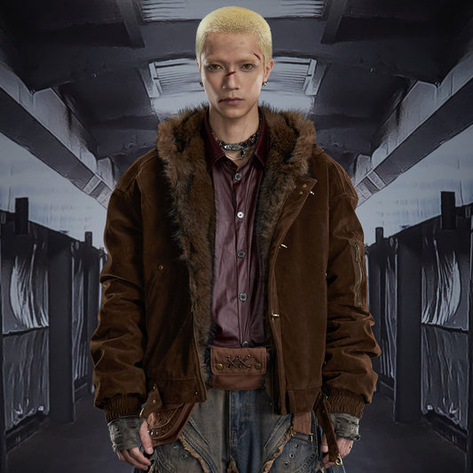 Fake Fur Lining Hooded Metal Buckle Padded Jacket WN22807