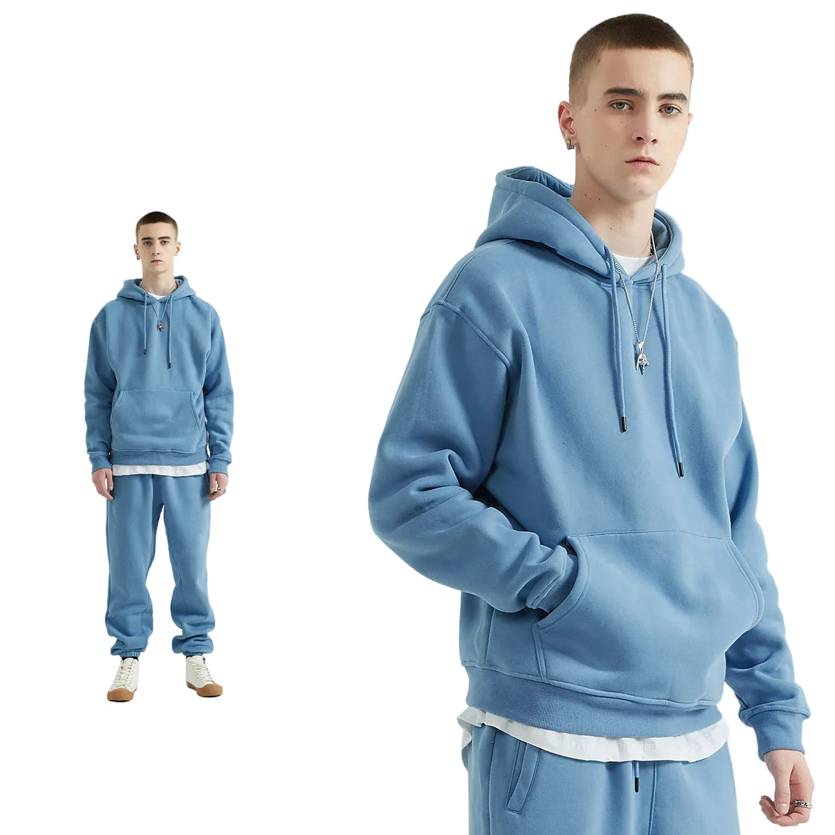 Fleece Lining Pullover Hoodie & Sweatpants Setup WN23117