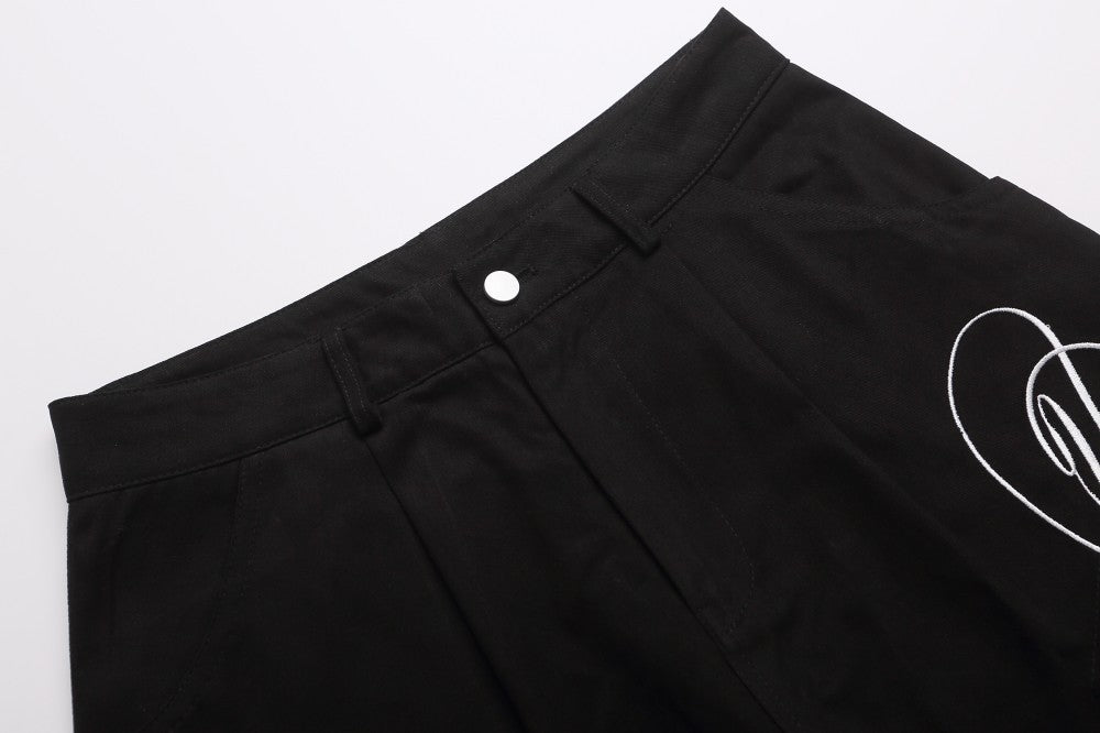 Letter Embroidery Multi-Pocket Wide Leg Half Sweatpants WN27949