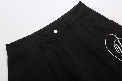Letter Embroidery Multi-Pocket Wide Leg Half Sweatpants WN27949