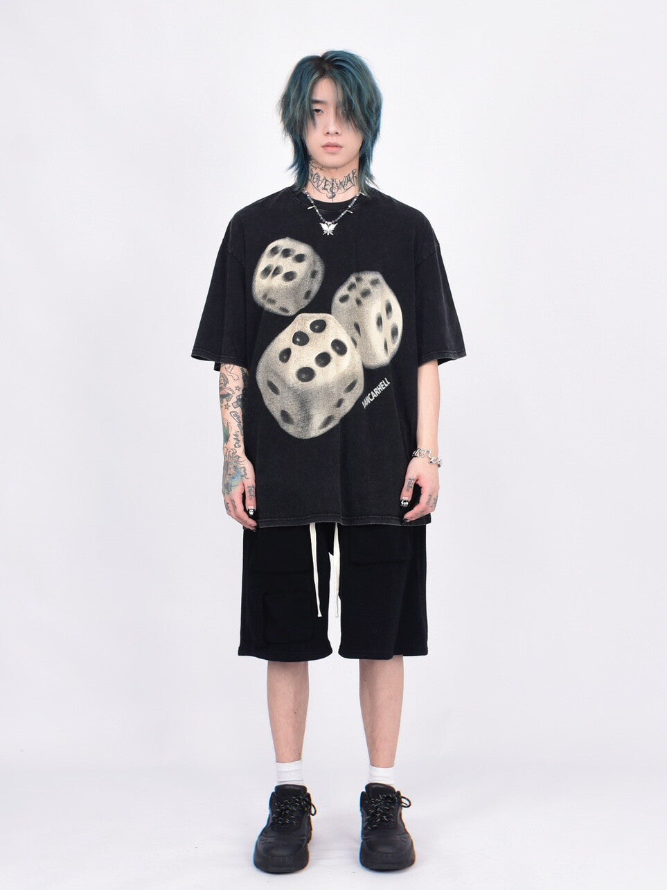 Dice Print Washed Oversize Short Sleeve T-Shirt WN24461