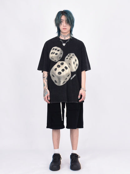 Dice Print Washed Oversize Short Sleeve T-Shirt WN24461