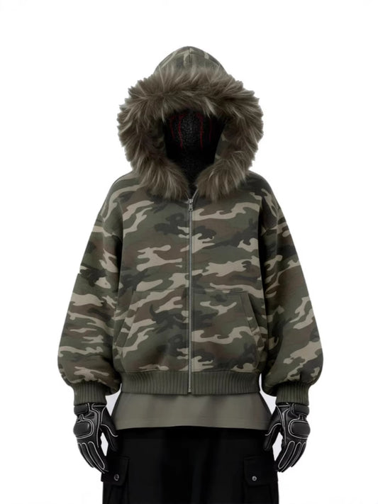 Camouflage Fake Fur Zipper jacket WN27806