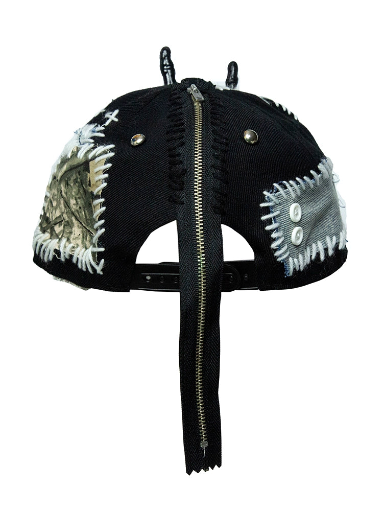 Zipper Rivet Embroidery Flat-Brim Cap WN21144