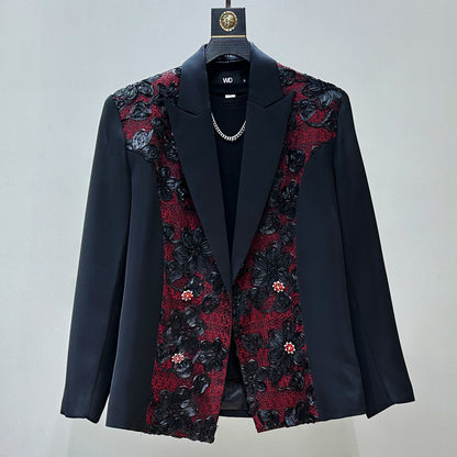 Patchwork Embroidery Tailored Jacket & Flare Trousers Setup WN23917
