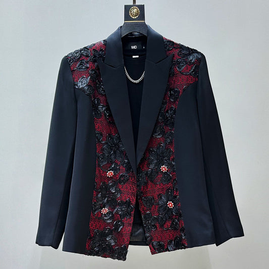 Patchwork Embroidery Tailored Jacket & Flare Trousers Setup WN23917