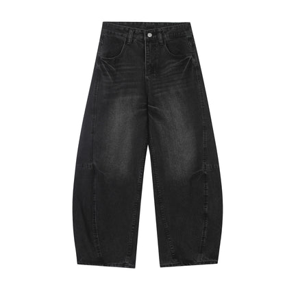Washed Pleats Curved Denim Jeans WN25487