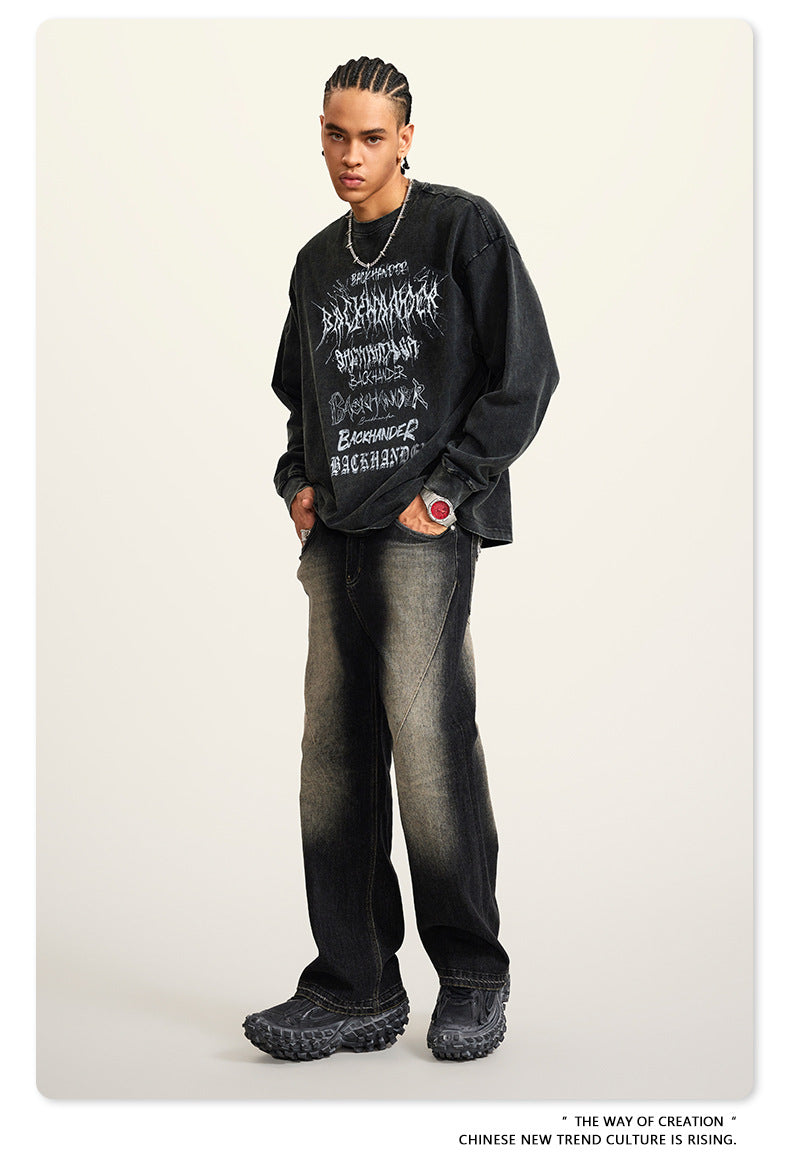 Water Washed Print Long Sleeve T-Shirt WN7882