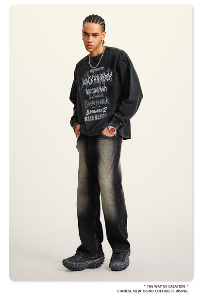 Water Washed Print Long Sleeve T-Shirt WN7882