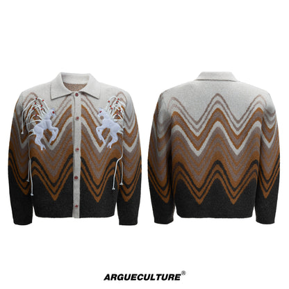 Oversize Polo Collar Knit Cardigan WN22671