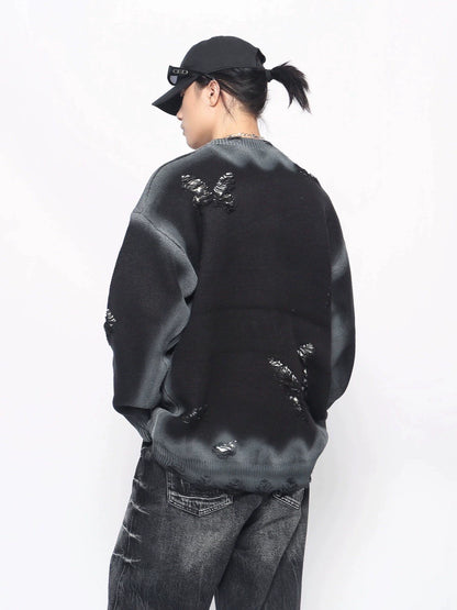 Paint-Splattered Damage Oversize Knit Sweater WN10897