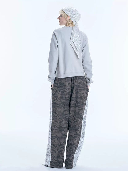 Patchwork Lace Cutout Sequin Embroidery Sweatshirt WN18947