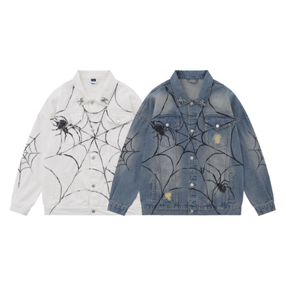 Spiderweb Graffiti Oversize Denim Jacket WN11136