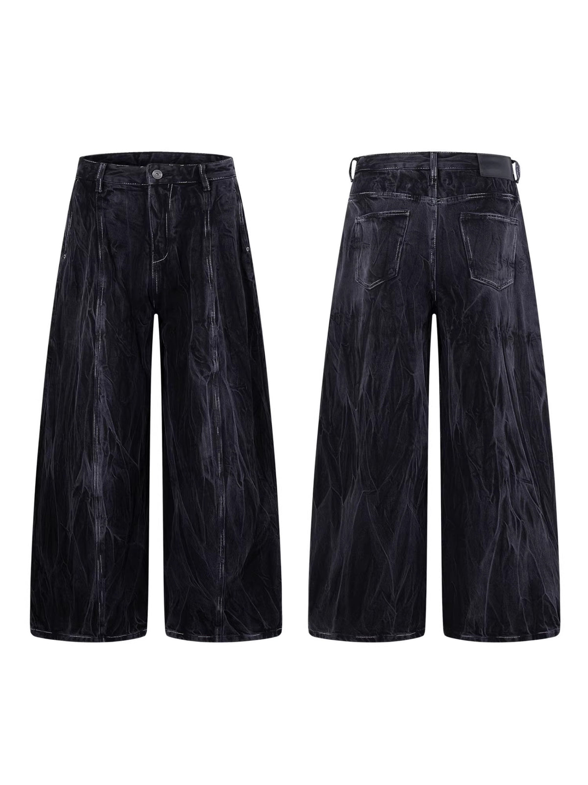 Wrinkle Texture Wide Leg Denim Jeans WN27788