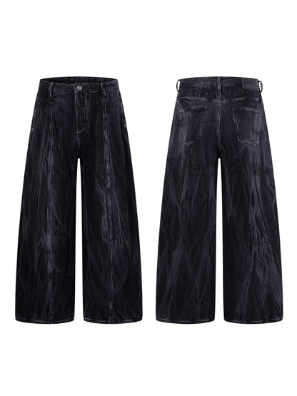Wrinkle Texture Wide Leg Denim Jeans WN27788