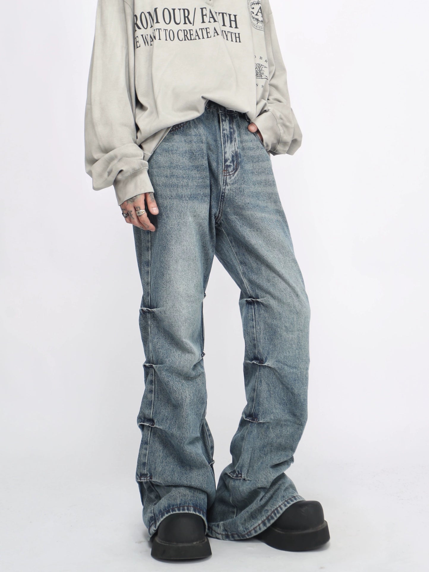 Washed  Frale Long Denim Jeans WN8379