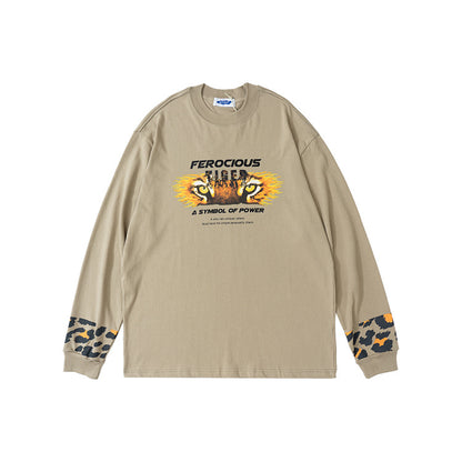 Tiger Print Oversize Drop-Shoulder Long Sleeve T-Shirt WN12517