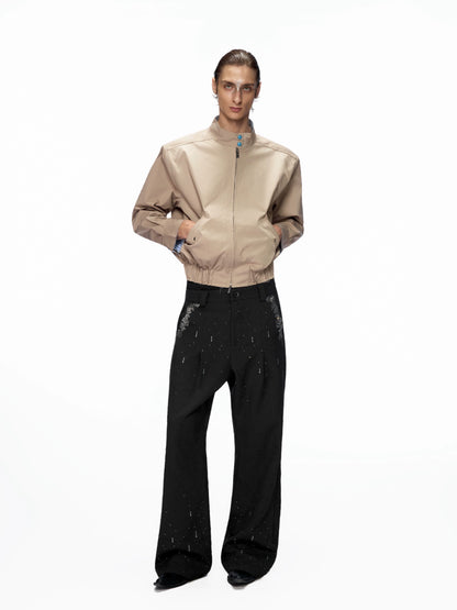 Striped Patchwork Standing-Collar Short Jacket WN20520