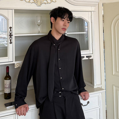 Tie Design Oversize Long Sleeve Shirt WN24944