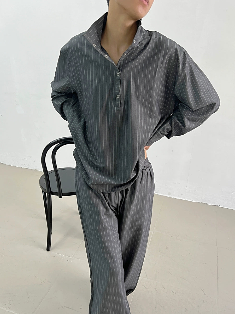 Striped High-Neck Long Sleeve Shirt & Trousers Setup WN11641