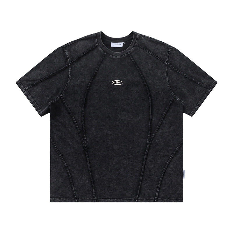 Heavyweight Wash Raw Edge Patchwork Short Sleeve T-Shirt WN25638