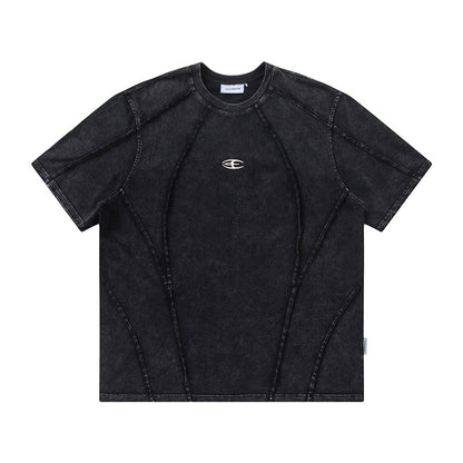 Heavyweight Wash Raw Edge Patchwork Short Sleeve T-Shirt WN25638