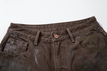 Paint Graffiti Washed Wide Leg Denim Jeans WN23046