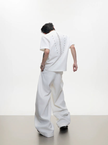 Metal Stud Spine Design Slim Short Sleeve T-Shirt WN18338