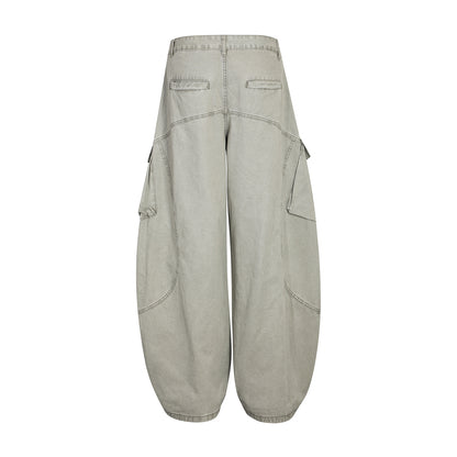 Multi-Pocket Deconstruction Curved Wide Leg Denim Jeans WN25858