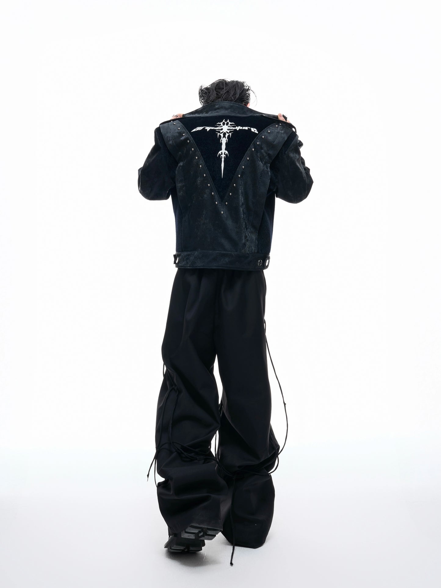 Studs Graphic Print Embroidery PU Leather Jacket WN20548