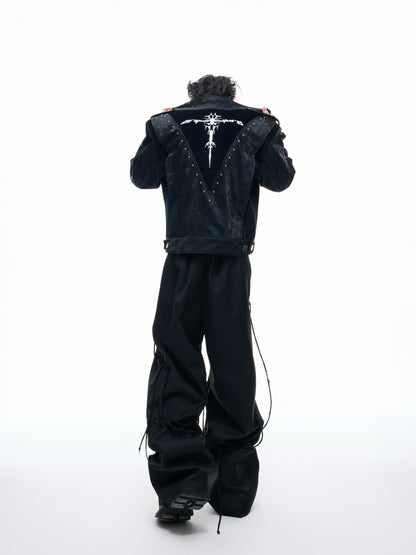 Studs Graphic Print Embroidery PU Leather Jacket WN20548