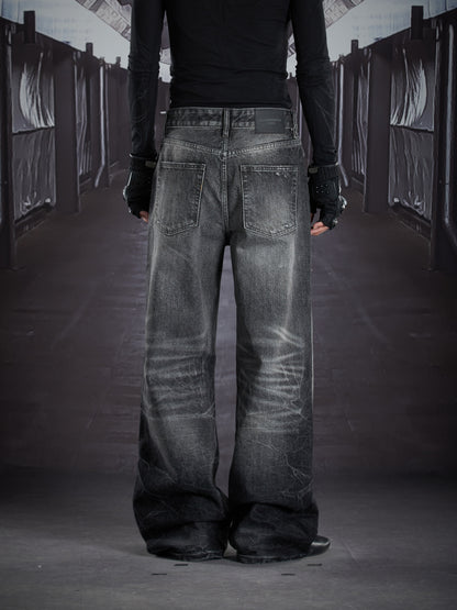 Art Whisker Honeycomb Wash Damage Straight Denim Jeans WN22902