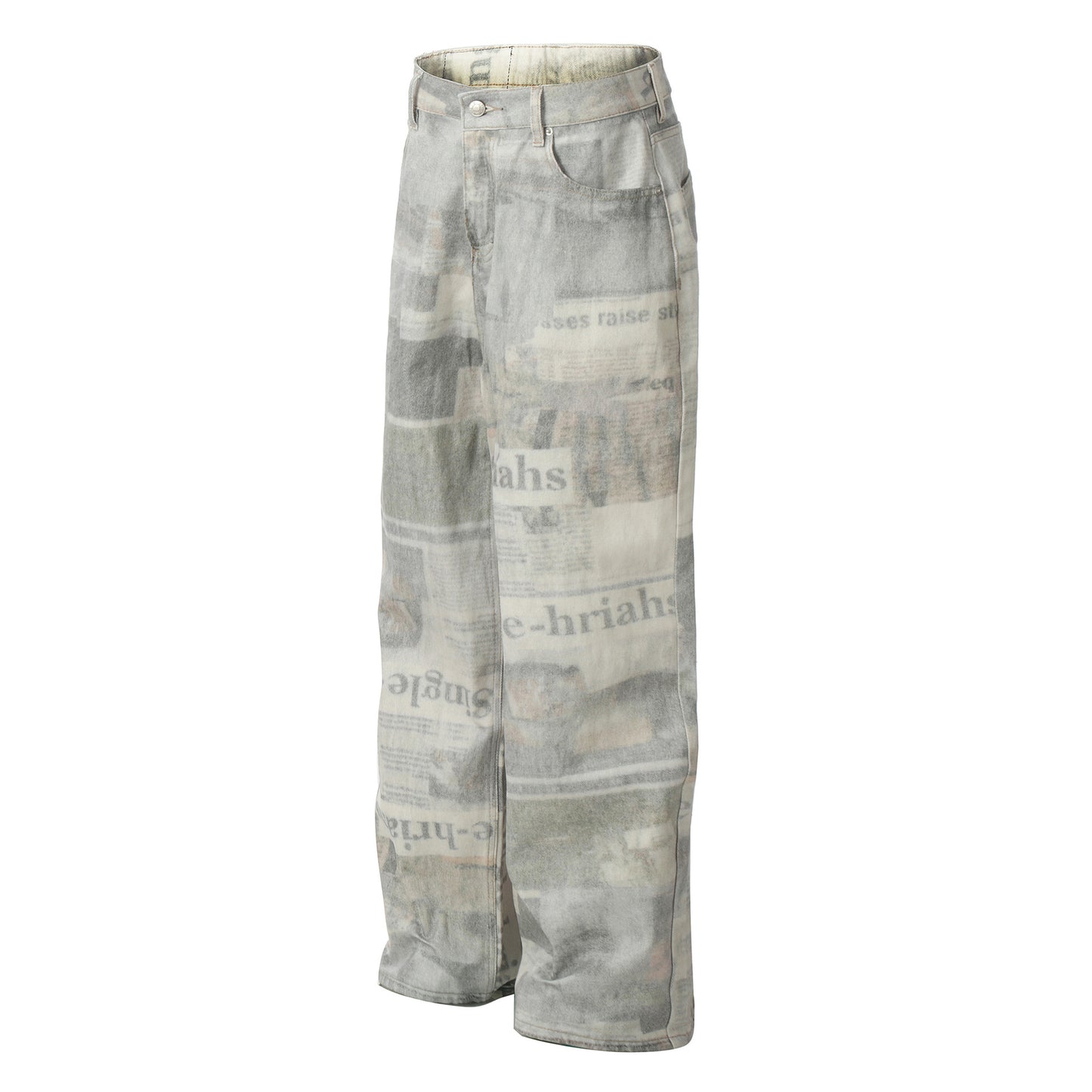 Newspaper Print Straight Denim Jeans WN25855