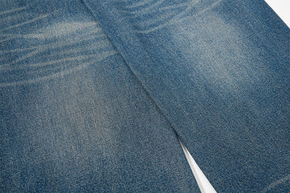 Embroidery Curved Wide Leg Denim Jeans WN25554