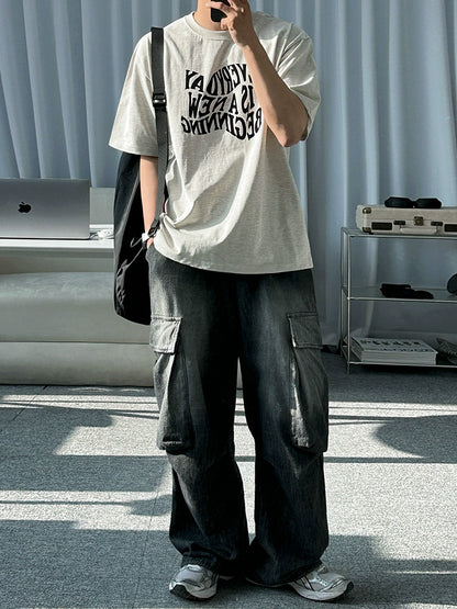 Washed Wide Leg Cargo Denim Jeans WN20284