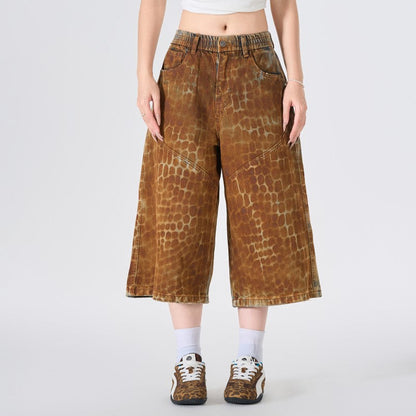 Reptile Print Wide Leg Denim Half Jeans WN28029