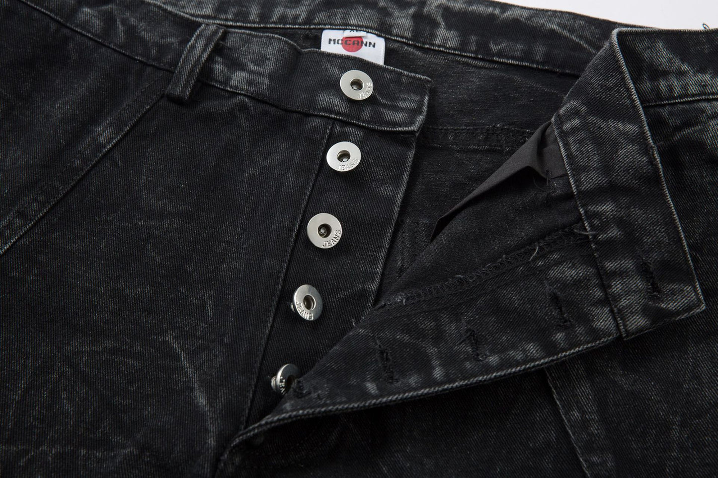 Washed Crinkle Button Fly Wide Leg Denim Jeans WN26144